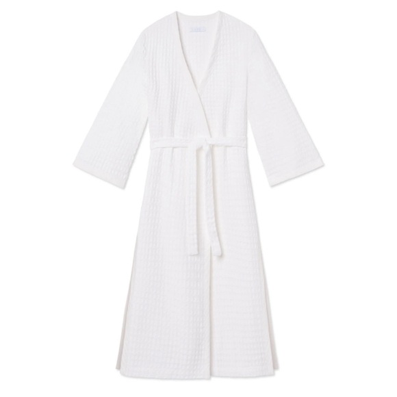 LAKE Pajamas Women's White Cotton Waffle Robe sz M Soft Belted Long - Picture 3 of 6